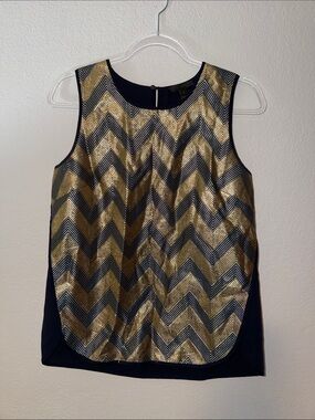 J. Crew Gold and Navy Chevron Sleeveless Top